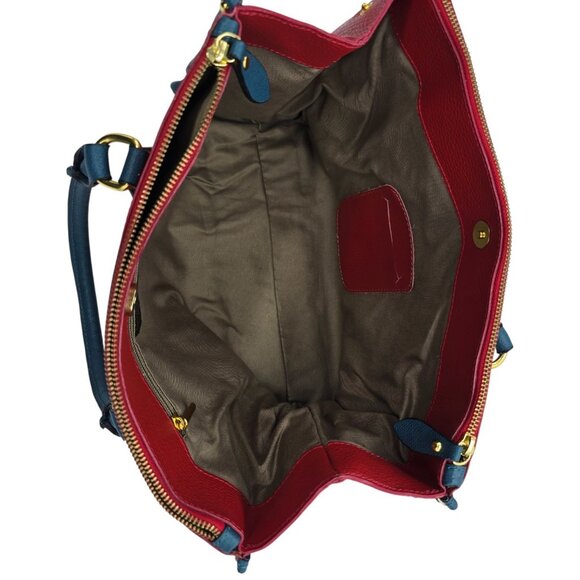 Borse in Pelle Made in Italy Red Blue Leather Satchel Handbag Gold Hardware Tote - Picture 9 of 16